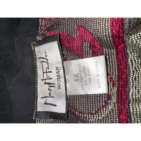 Mary McFadden Jacket Full Zip Tapestry Red Chenille Abstract Ethnic Cultural 1X - Picture 2 of 8